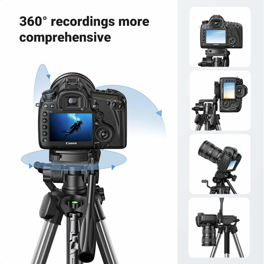 UGREEN Aluminium 53.5-175cm Height Tripod with Mobile Phone Holder and Travel Bag