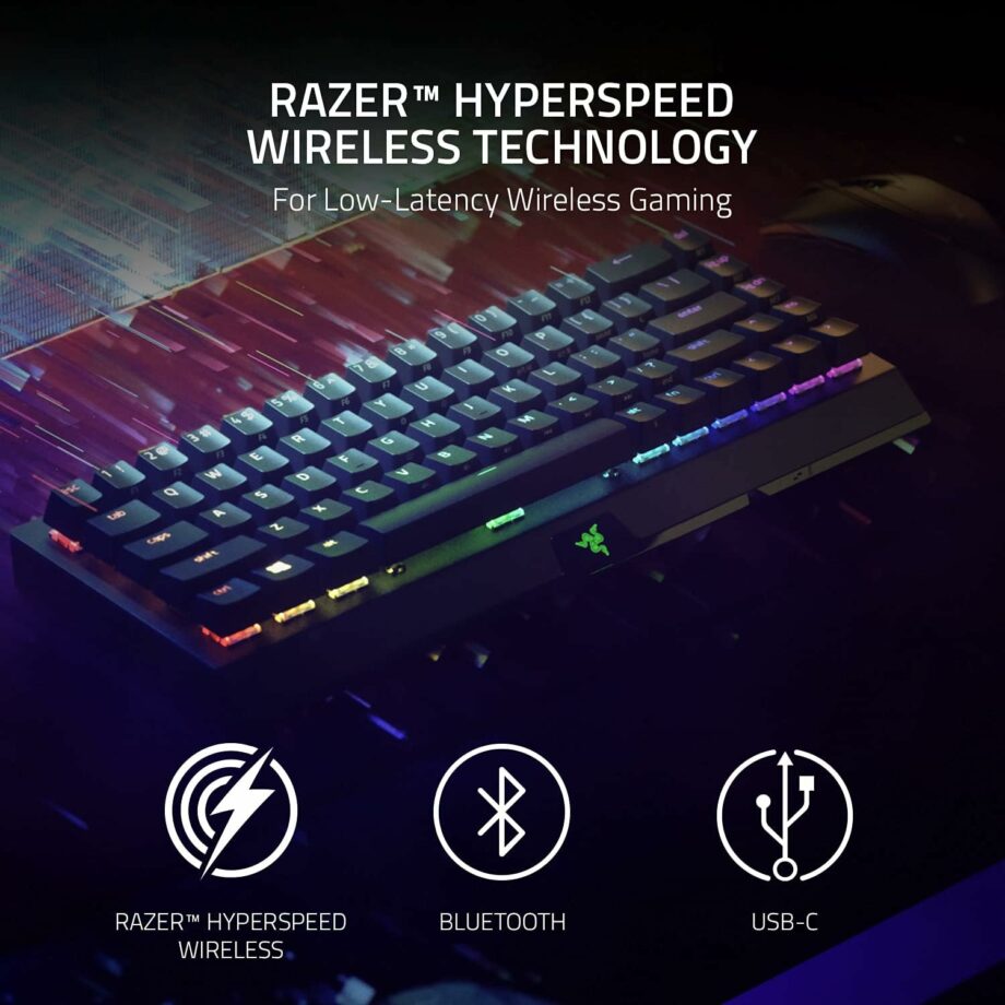 Razer BlackWidow V3 Mini 65% HyperSpeed Wireless Mechanical Gaming Keyboard - Yellow Silent Mechanical Switches