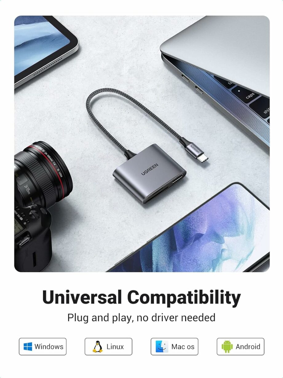 UGREEN 3 in 1 USB C SD Card Reader with USB 2.0
