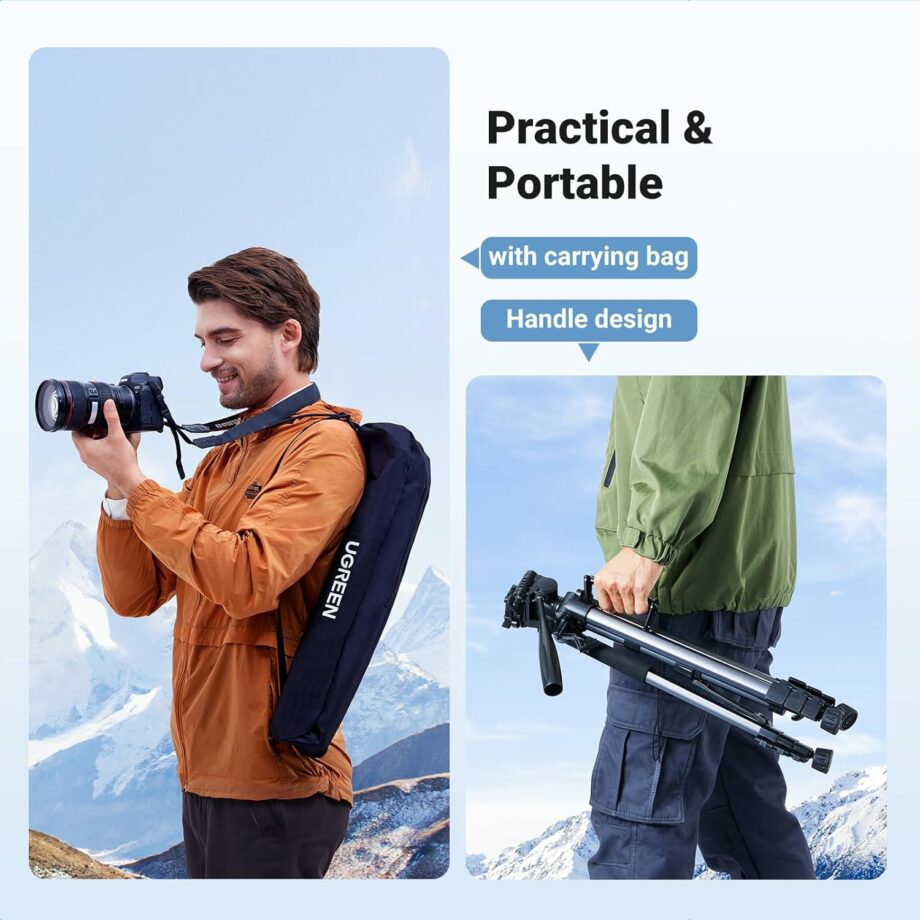 UGREEN Aluminium 53.5-175cm Height Tripod with Mobile Phone Holder and Travel Bag