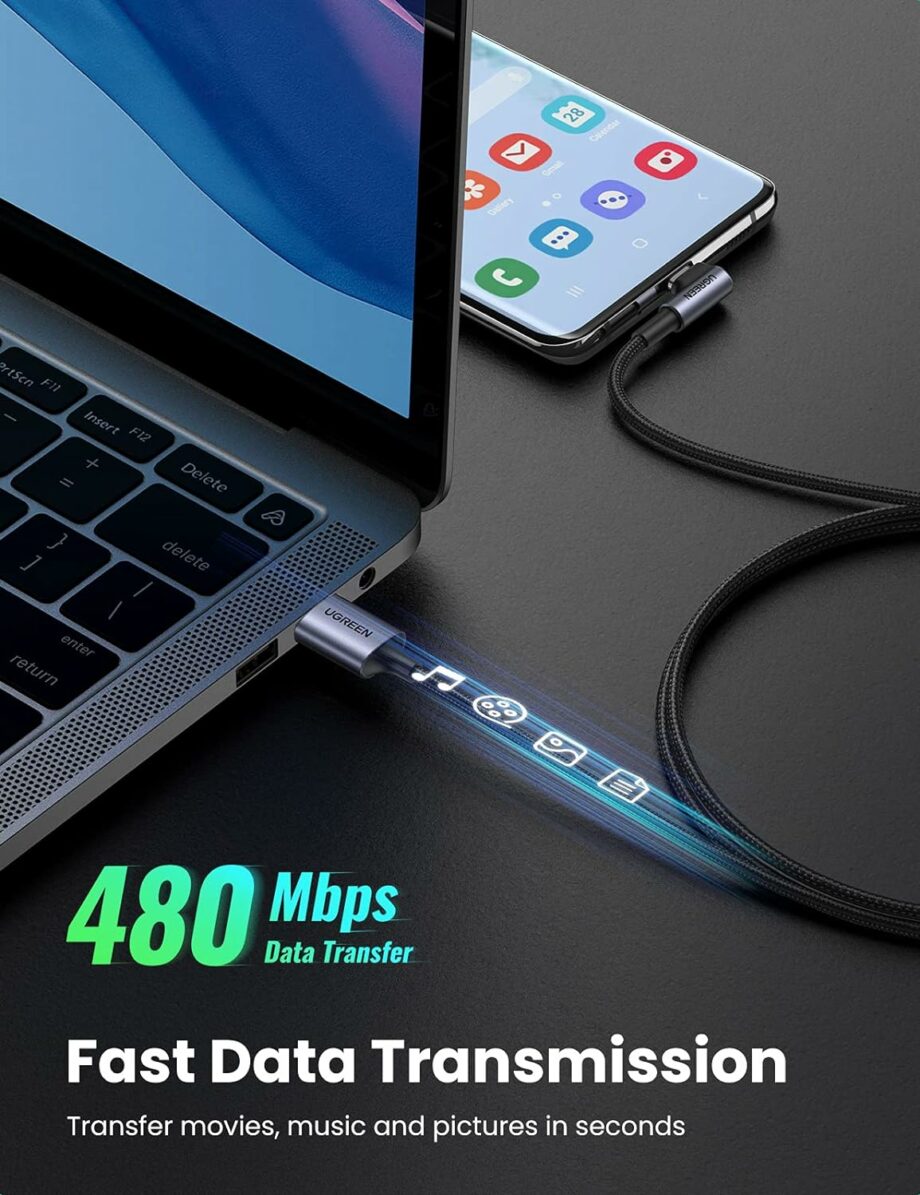 UGREEN 90 Degree Braided USB C Cable 2M - Black