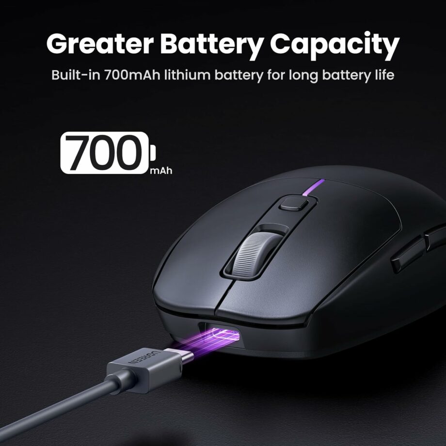 UGREEN Lightweight 2.4Ghz and Bluetooth Rechargeable Ergonomic Gaming Mouse - Black