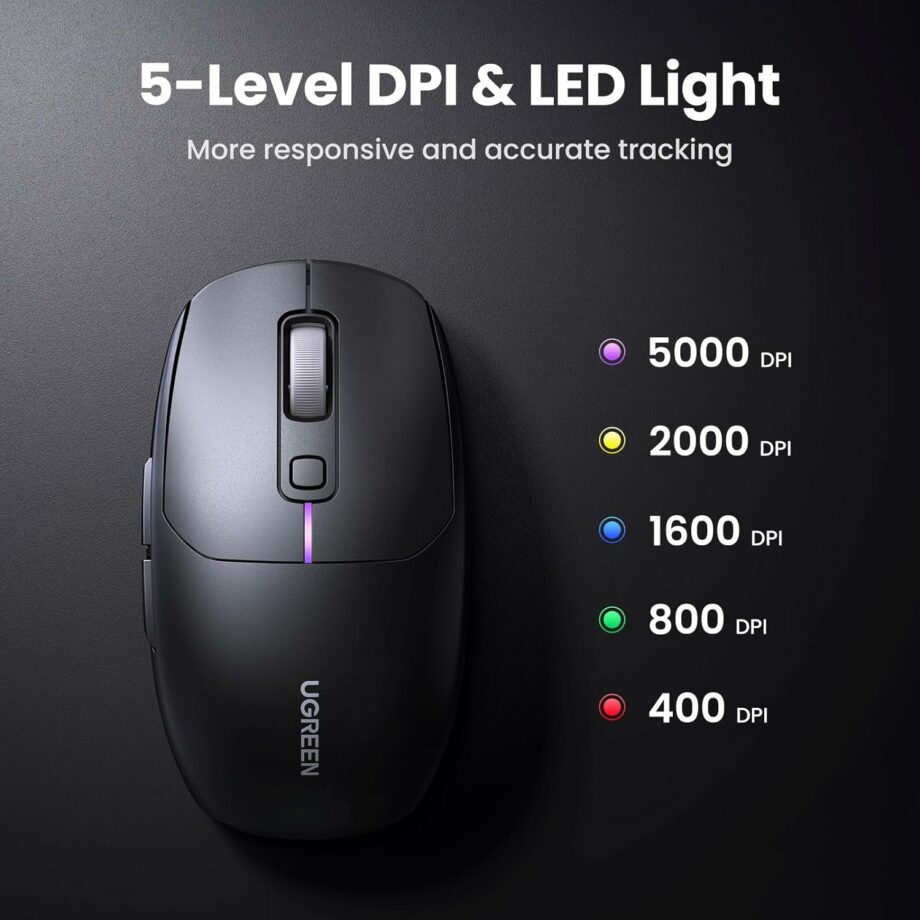 UGREEN Lightweight 2.4Ghz and Bluetooth Rechargeable Ergonomic Gaming Mouse - Black