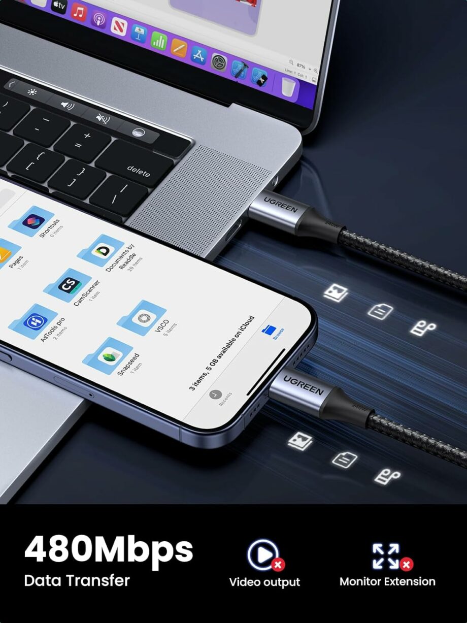 UGREEN 240W Braided USB C to USB C Cable - 1M