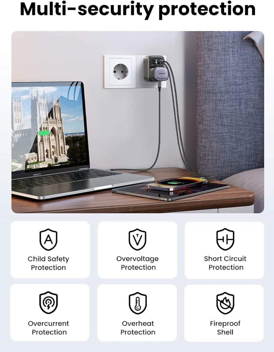 UGREEN 4-in-1 30W and AC Outlet Wall Plug Extender - EU Plug