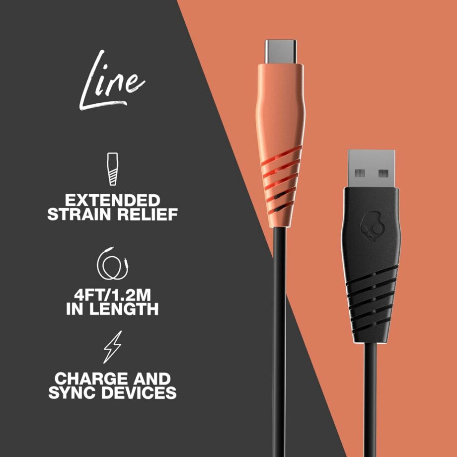Skullcandy Line USB Type C Cable 1.2M - Black/Orange
