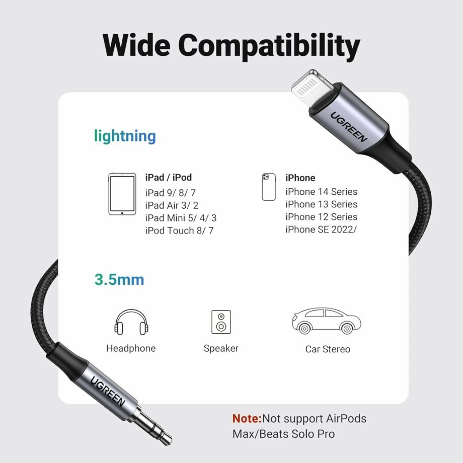 UGREEN Lightning MFi Certified to 3.5mm AUX Cable - 1M