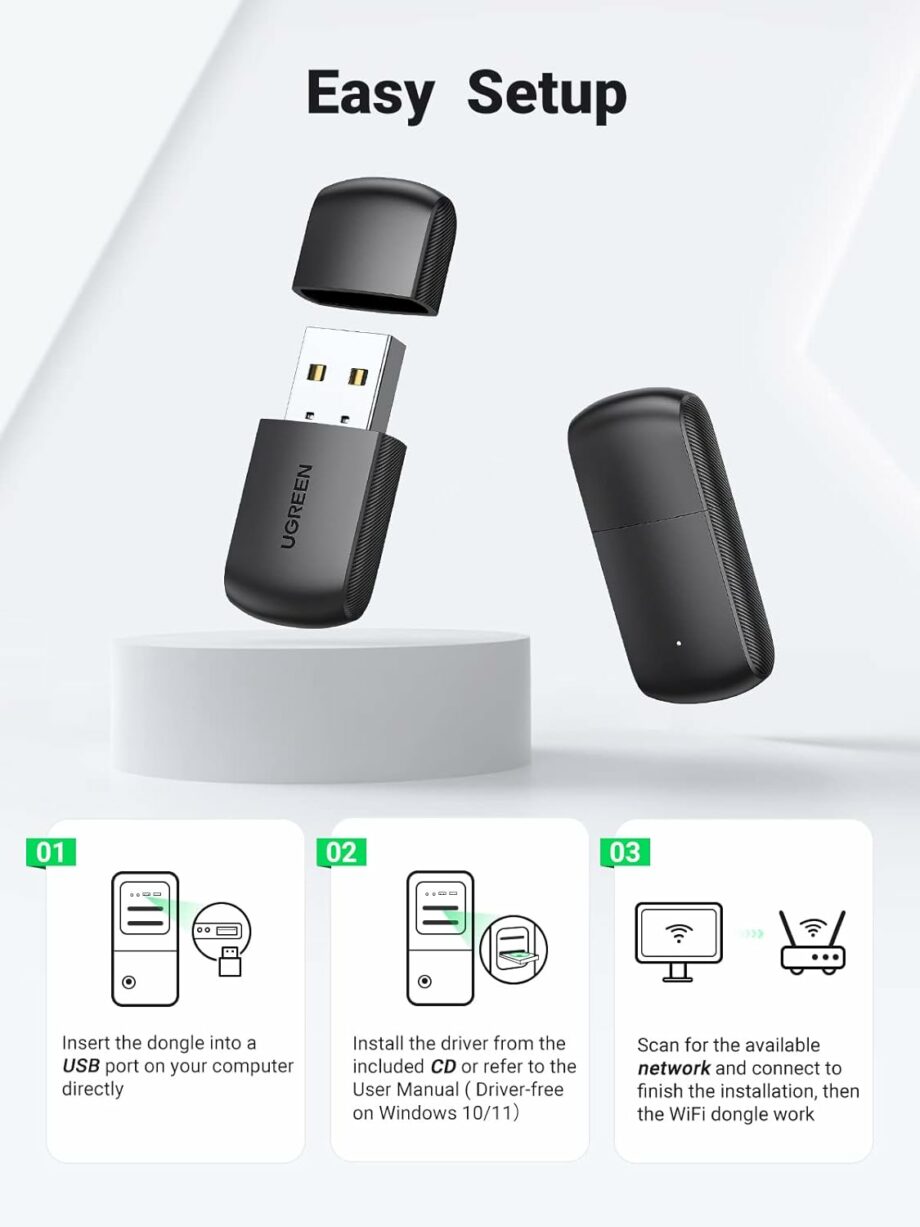 UGREEN AC650 Dual Band 2.4Ghz and 5Ghz USB WiFi Adapter