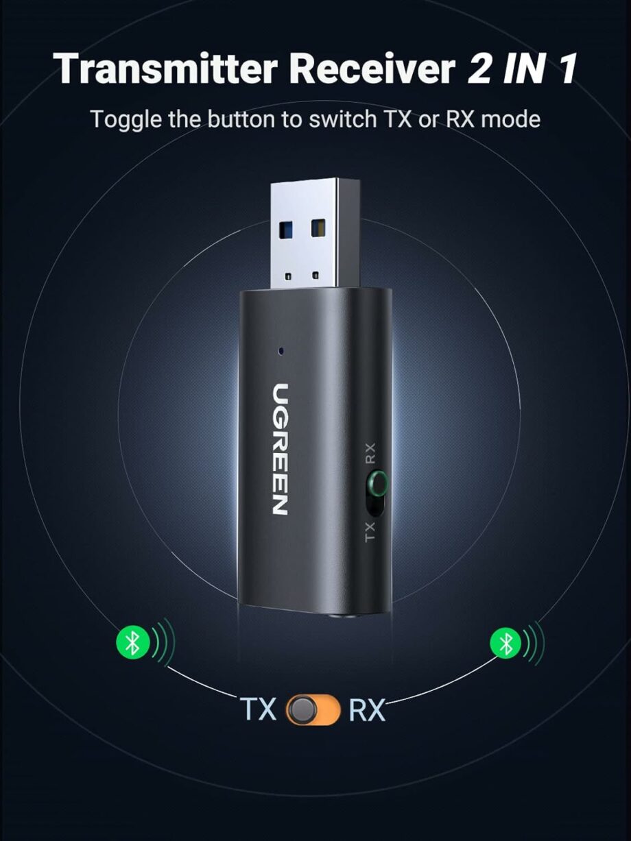 UGREEN 2 in 1 Transmitter/Receiver Bluetooth 5.1 USB Adapter with Built-in Microphone