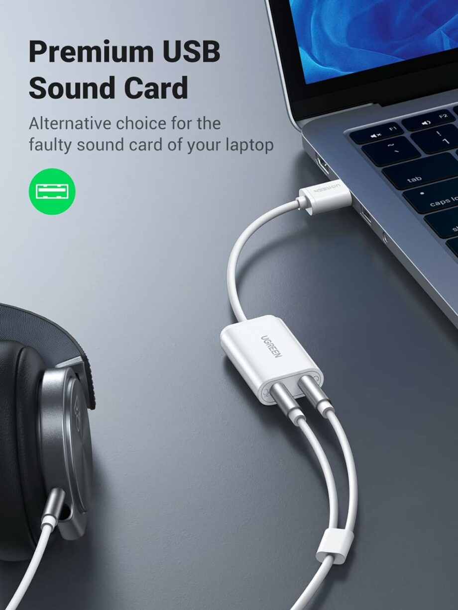 UGREEN USB to Dual TRS 3-Pole 3.5mm Headphone and Microphone Audio Jack Sound Card Adapter