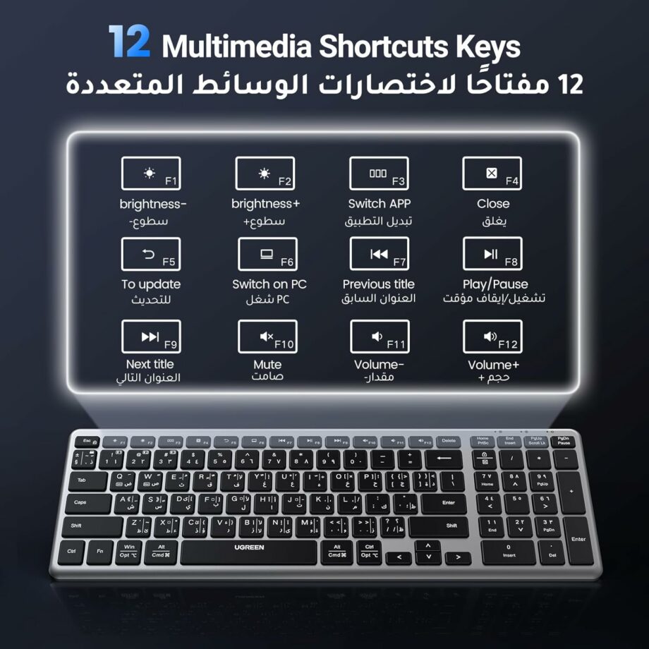 UGREEN Ultra-Slim Multi-Device USB or Bluetooth Wireless Keyboard