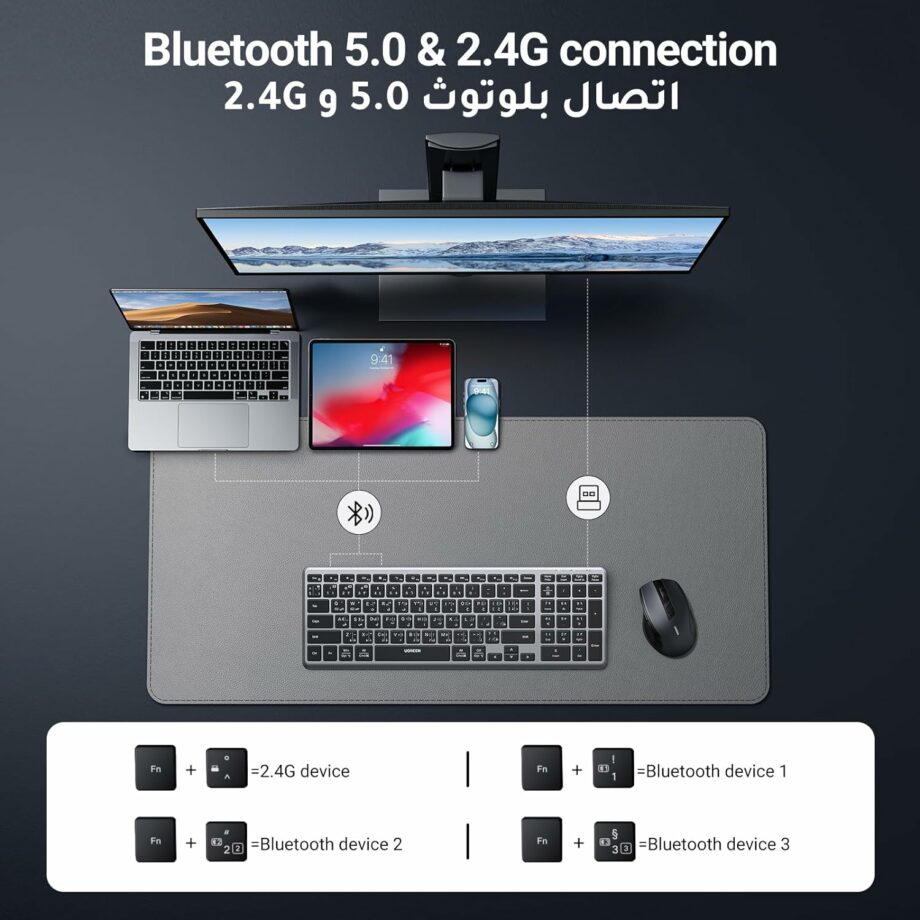 UGREEN Ultra-Slim Multi-Device USB or Bluetooth Wireless Keyboard