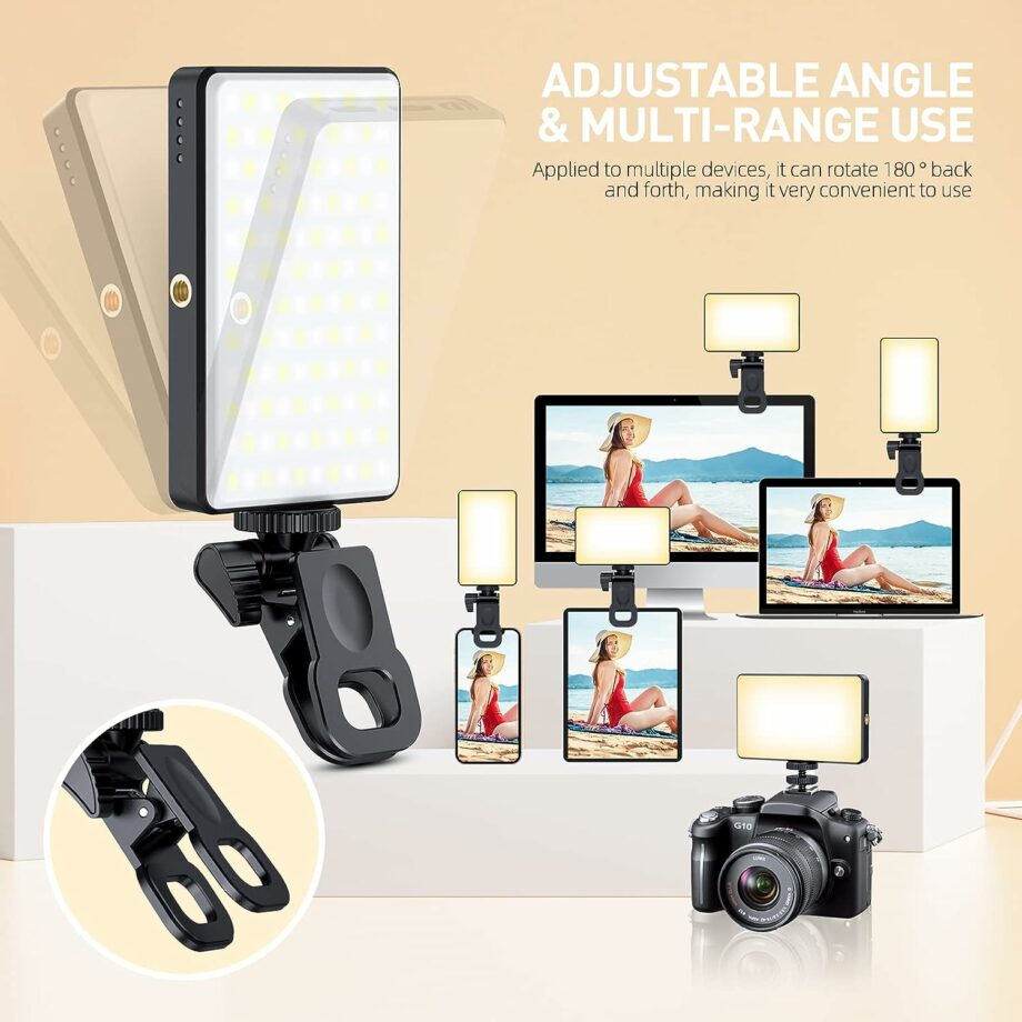 Meixitoy 120 LED Selfie Phone Light with 5000Mah Rechargeable Clip Video Light & Adjusted 3 Light Modes
