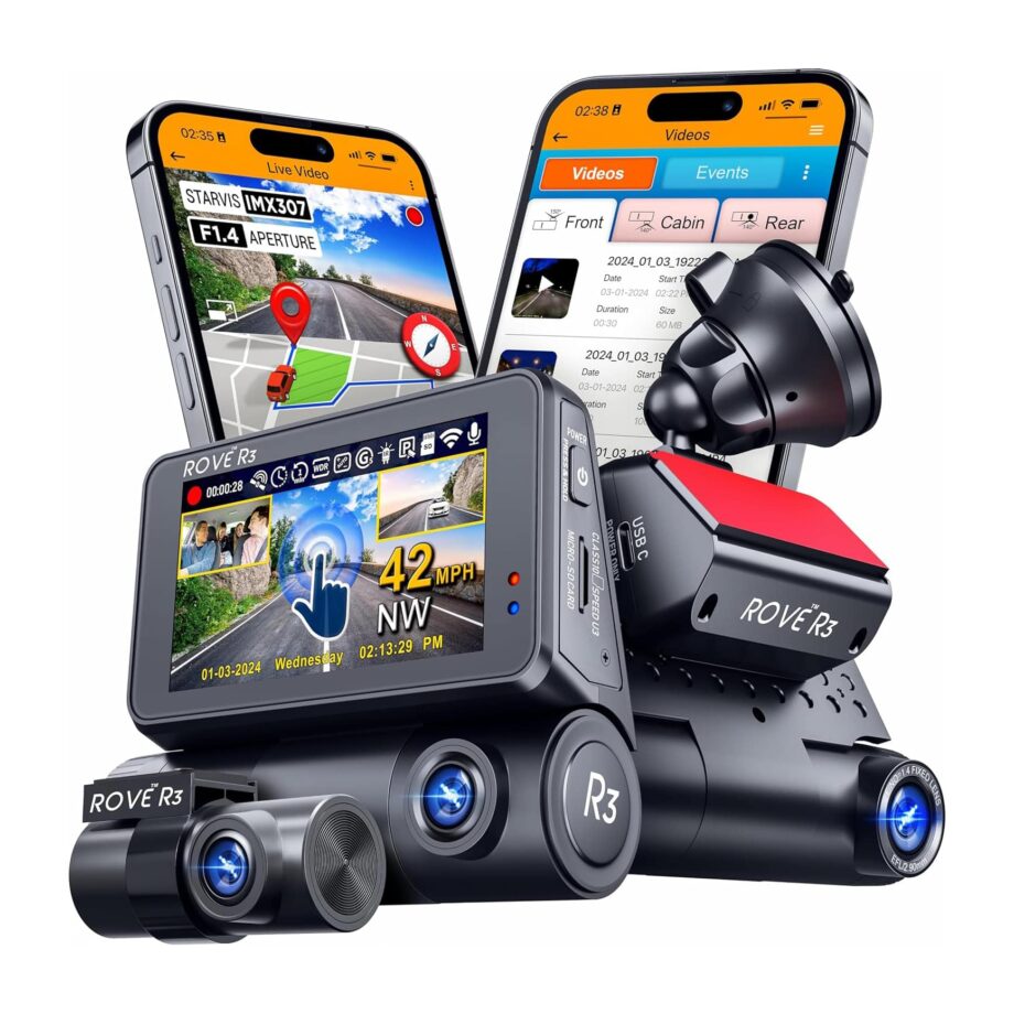 ROVE R3 3-in-1 (Front and Rear with Cabin) 3” IPS Touch Screen Dash Cam