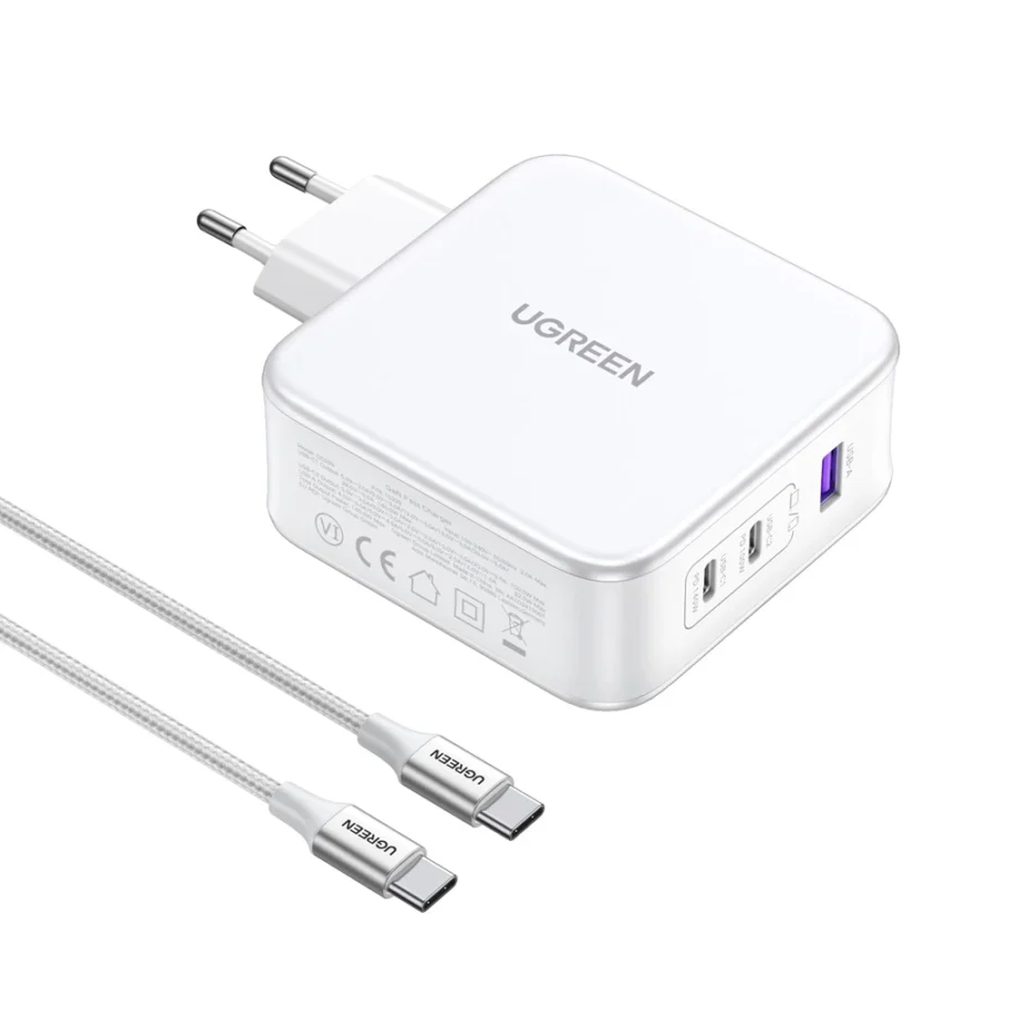 UGREEN Nexode 140W USB C GaN 3-Ports Wall Charger with C to C Cable 1.5M - White