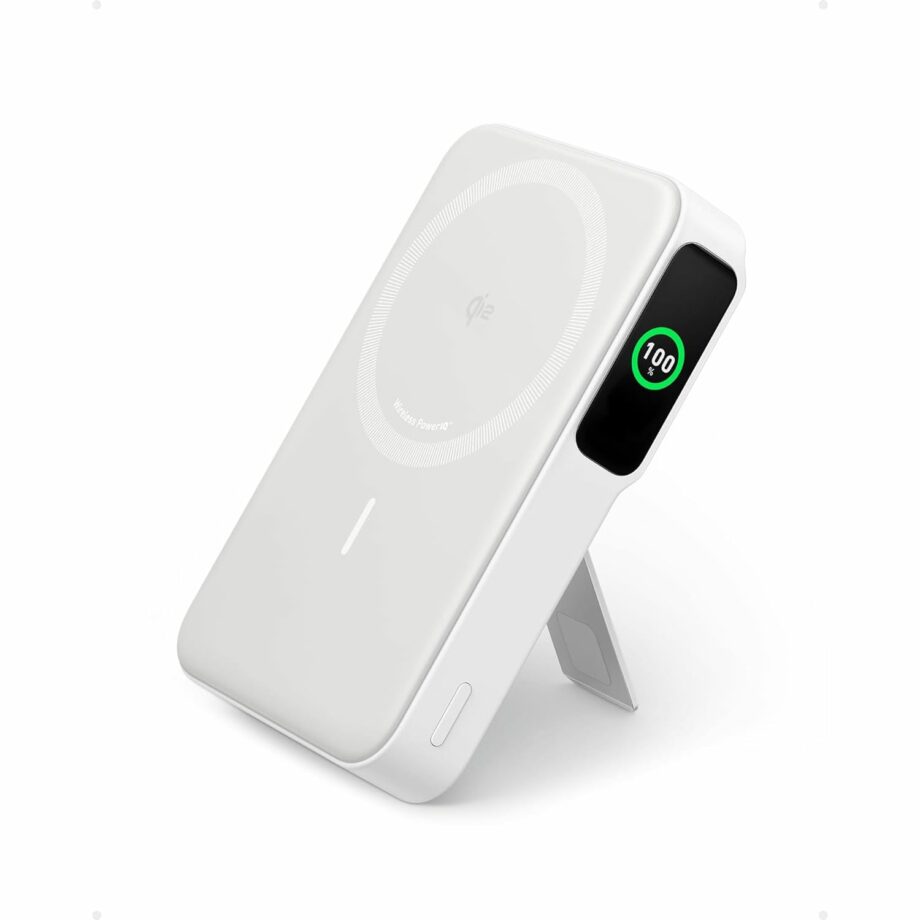 Anker MagGo 10,000mAh 15W Ultra-Fast MagSafe Qi2 Certified Power Bank with Smart Display and Foldable Stand - White