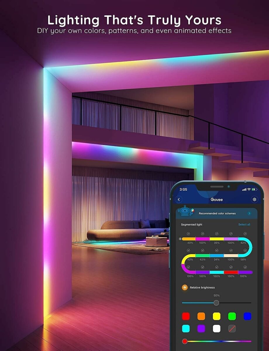 Govee RGBIC H617 Multiple Colors on One Line Smart LED Strip with APP Control and Music Sync - 10M