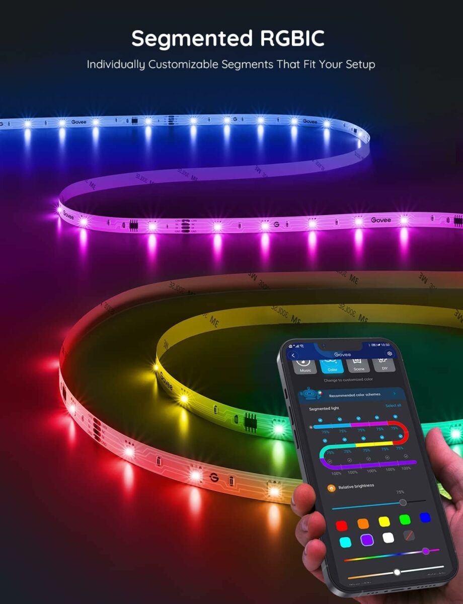 Govee RGBIC H617 Multiple Colors on One Line Smart LED Strip with APP Control and Music Sync - 10M