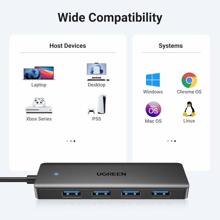 UGREEN USB 3.0 4 Ports Ultra-Slim Hub - Black