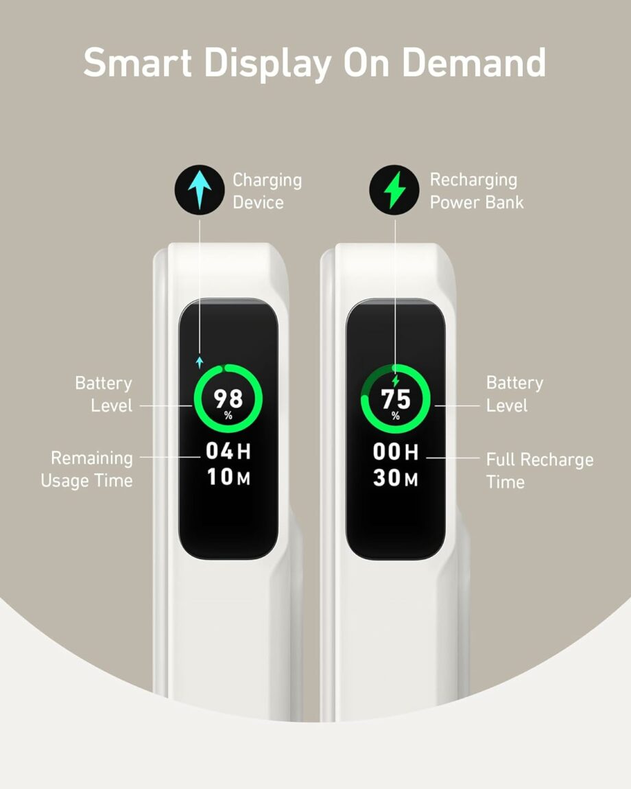 Anker MagGo 10,000mAh 15W Ultra-Fast MagSafe Qi2 Certified Power Bank with Smart Display and Foldable Stand - White