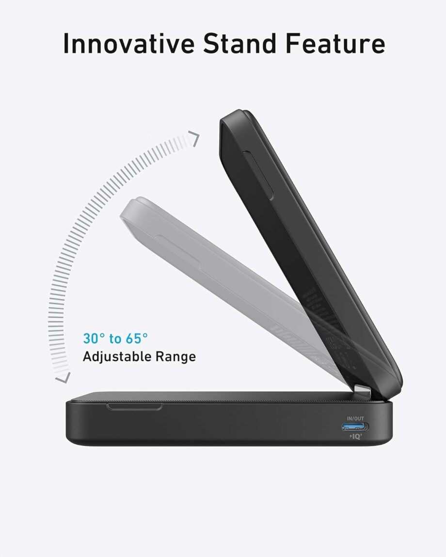 Anker MagGo 6,600mAh 15W Ultra-Fast MagSafe Qi2 Certified Power Bank with Adjustable and Foldable Stand - Black