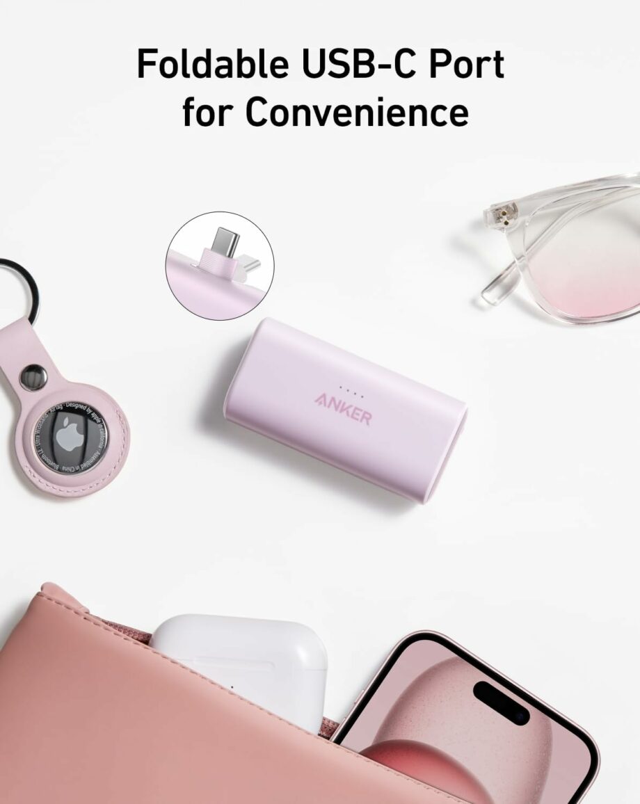 Anker Nano 5,000mAh 22.5W Power Bank with Built-in Foldable USB-C Connector - White
