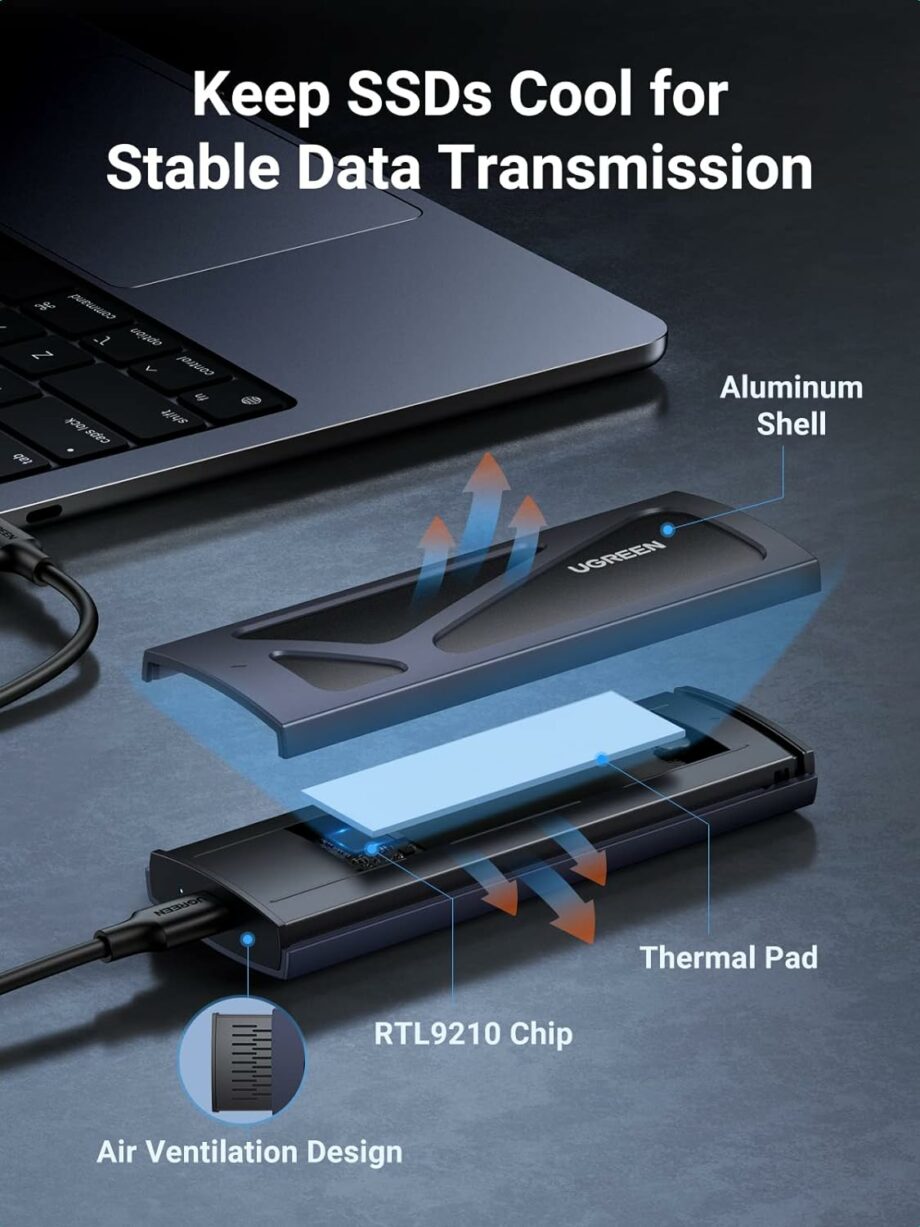 UGREEN USB 3.2 10Gbps M.2 NVMe SSD Aluminum Enclosure with USB A and C Cables