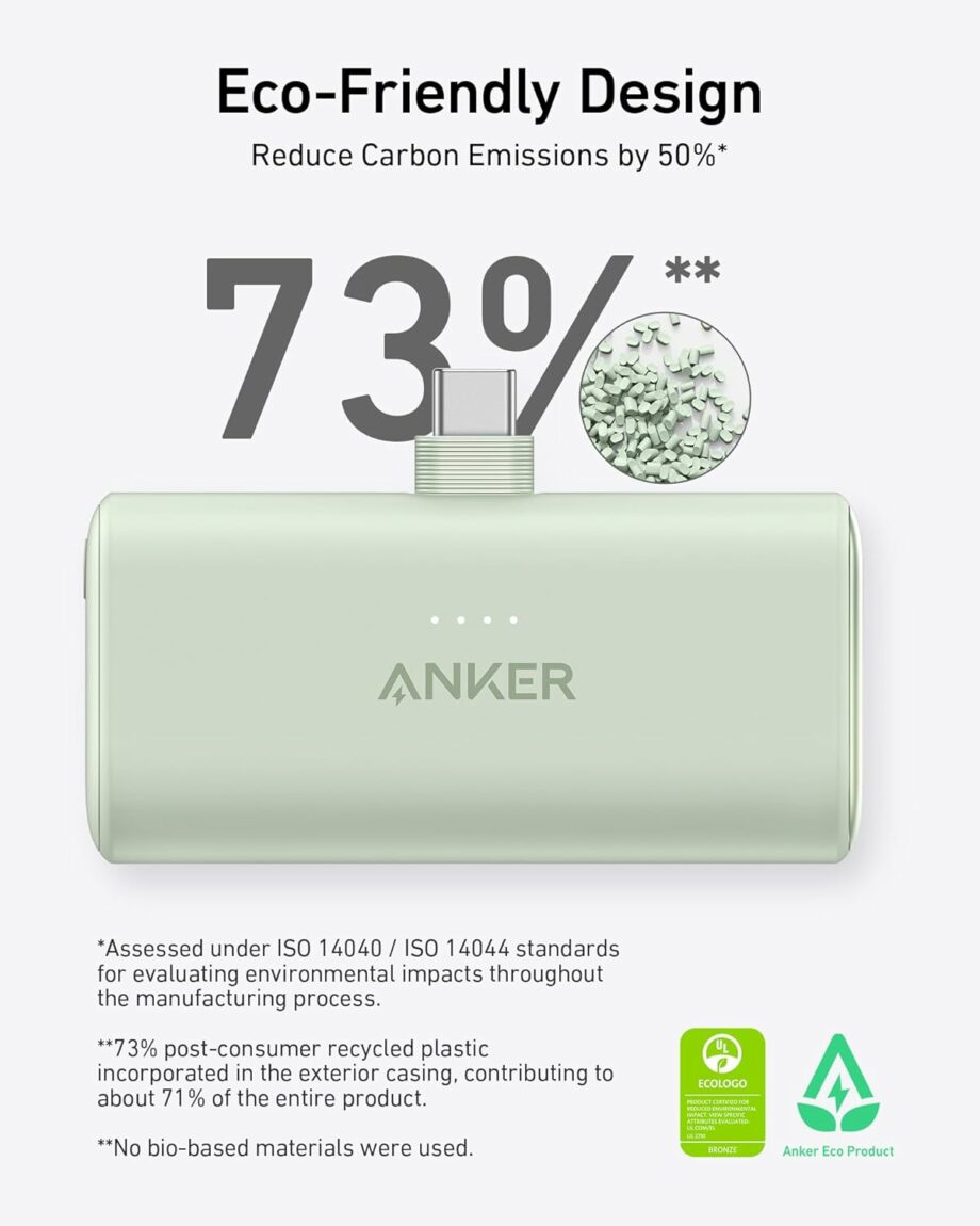 Anker Nano 5,000mAh 22.5W Power Bank with Built-in Foldable USB-C Connector - White