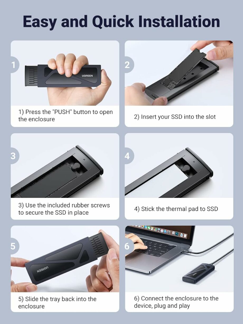 UGREEN USB 3.2 10Gbps M.2 NVMe SSD Aluminum Enclosure with USB A and C Cables