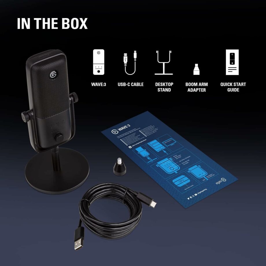 Elgato Wave 3 Premium Studio Quality USB Condenser Microphone - Black