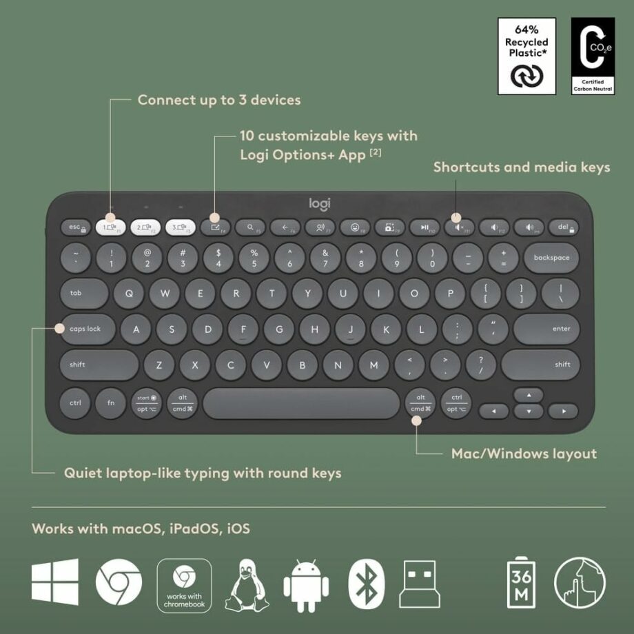 Logitech Pebble 2 MK380s Combo Multi-Device Bluetooth Wireless Keyboard and Mouse