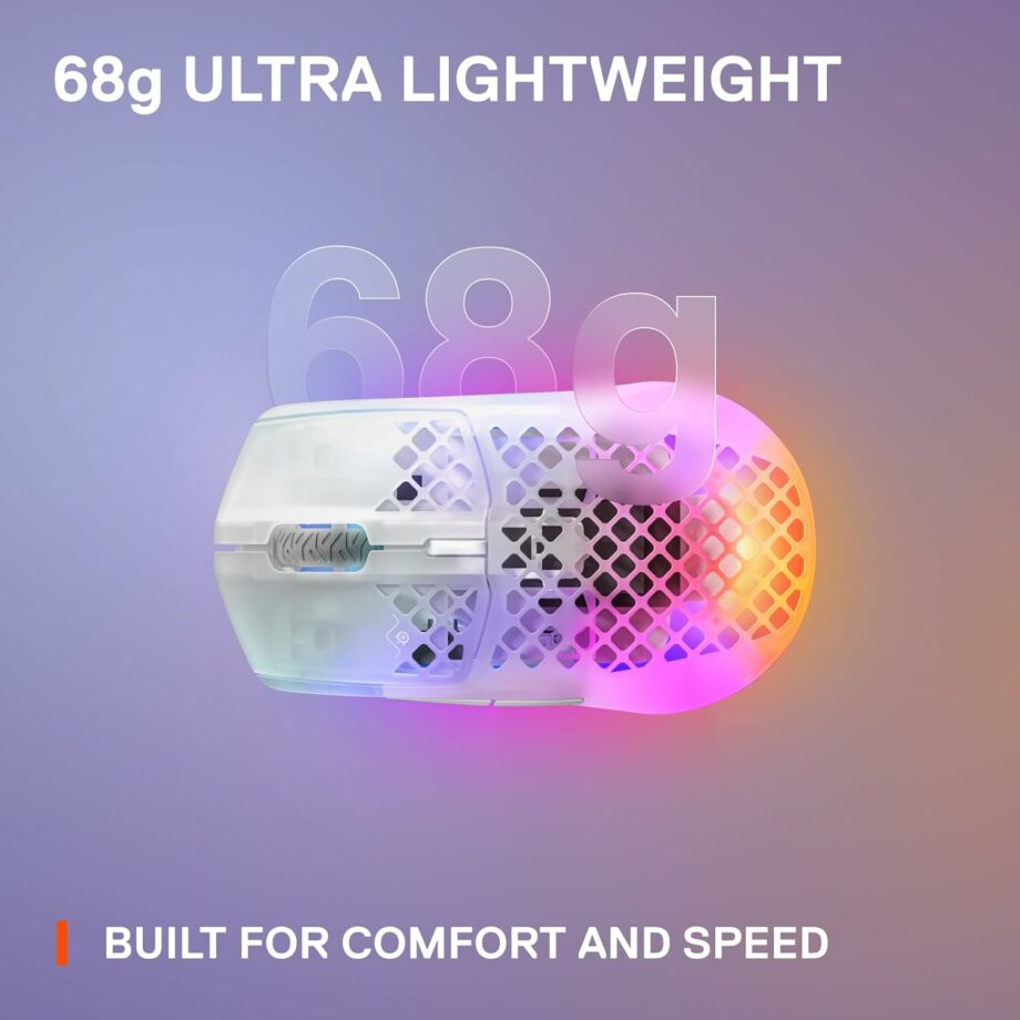 SteelSeries Aerox 3 Wireless Ultra-lightweight Holey RGB Gaming Mouse - Ghost