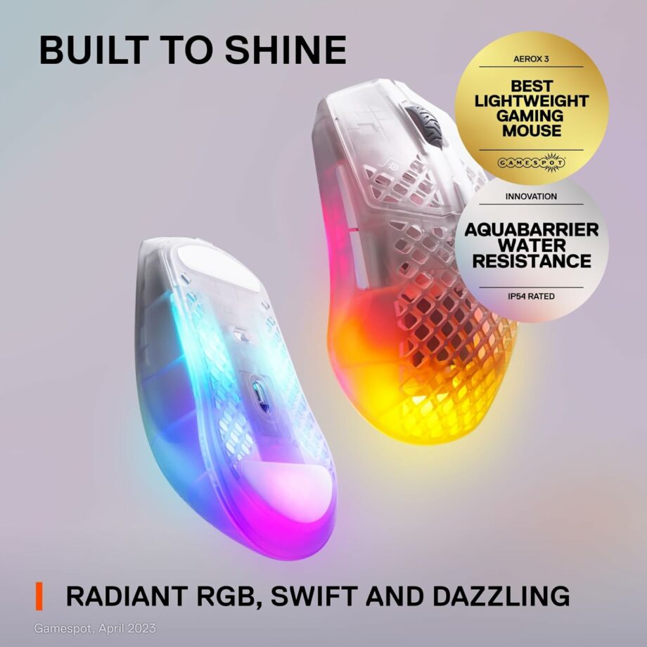 SteelSeries Aerox 3 Wireless Ultra-lightweight Holey RGB Gaming Mouse - Ghost