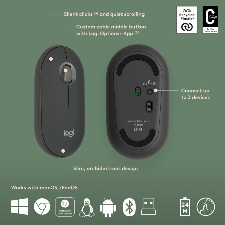 Logitech Pebble 2 MK380s Combo Multi-Device Bluetooth Wireless Keyboard and Mouse