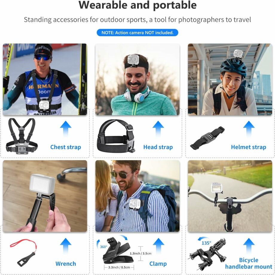 Neewer 50 in 1 Accessory Kit for GoPro Hero 12/11/10/9/8 Max Fusion DJI Osmo Action 4 3 2 Insta360 X3 X2 ONE RS GO3 GO2 AKASO APEMAN Campark SJCAM and more action cameras (Pre-Order)