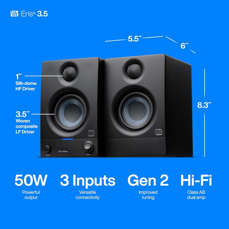 PreSonus Eris 3.5 Gen 2 2024 Studio Powered Active Monitor Speakers
