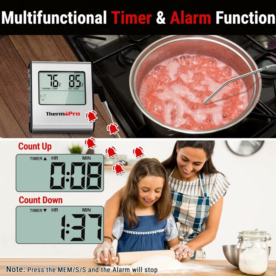 ThermoPro TP-16 Large LCD Digital Cooking Thermometer Clock Timer with Stainless Steel Probe