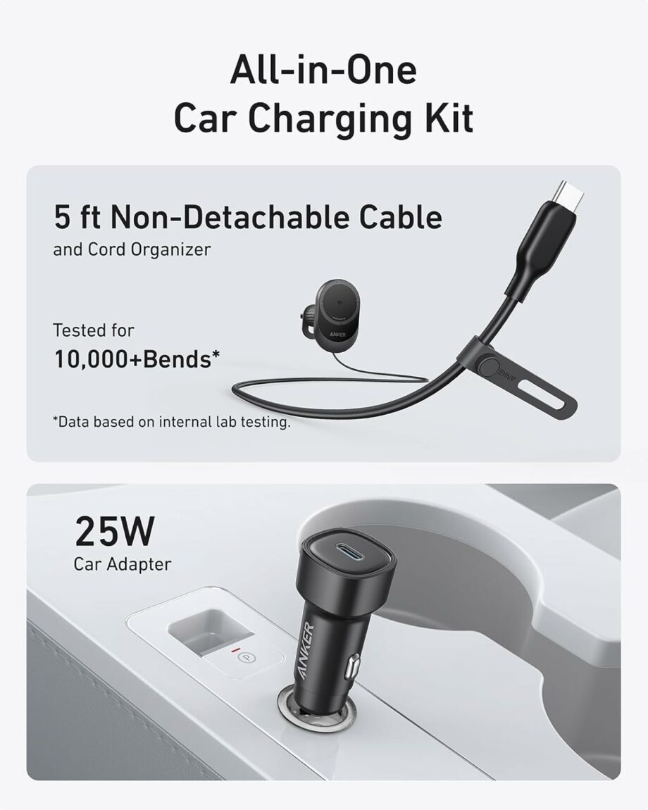 Anker MagGo Fast 15W MagSafe Wireless Car Charger Bundle with Cable and Charger