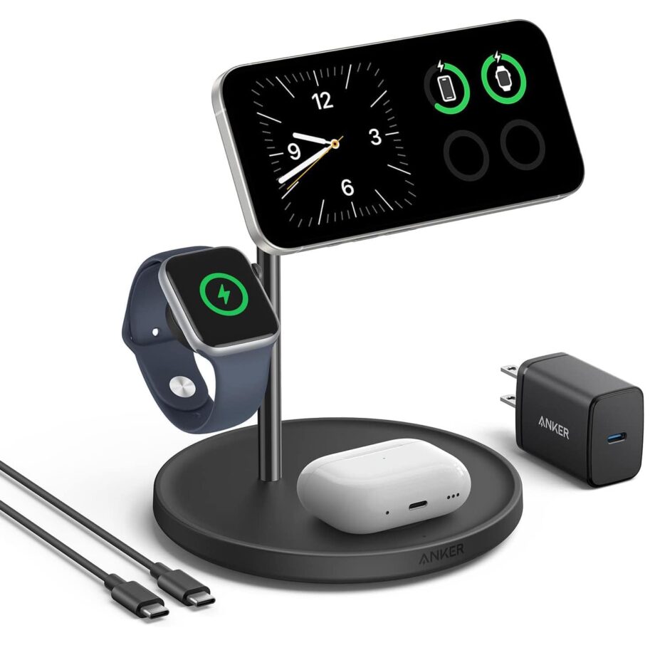 Anker MagGo 3 in 1 MagSafe-Compatible 15W Wireless Charging Stand - Black