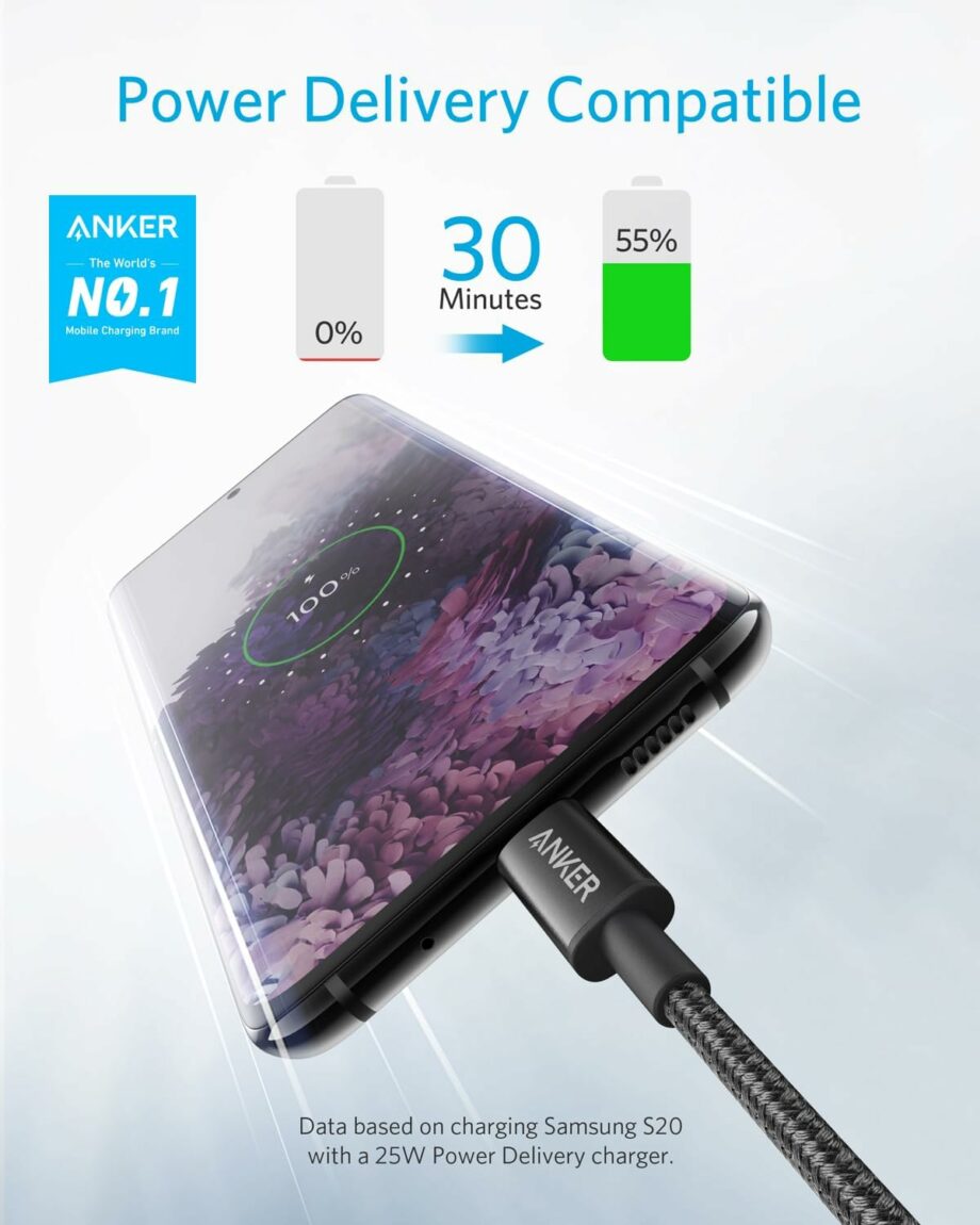 Anker Powerline Nylon Braided USB C to C Cable 1M – Black