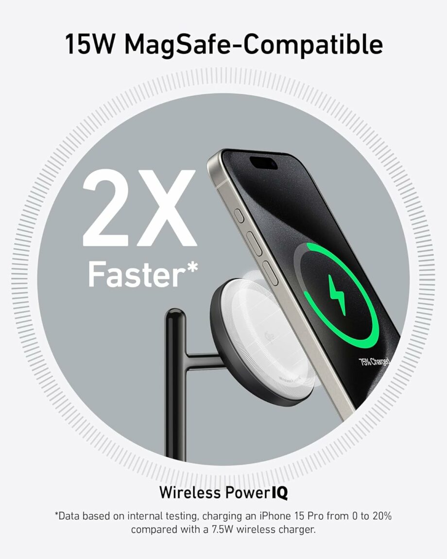 Anker MagGo 3 in 1 MagSafe-Compatible 15W Wireless Charging Stand - Black