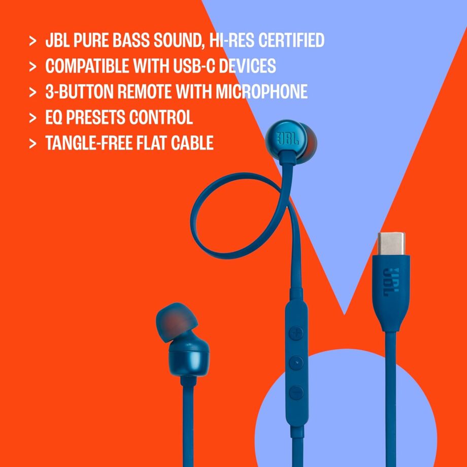 JBL Tune 310C Type C Wired Hi-Res In-Ear Earbuds with Mic - Red