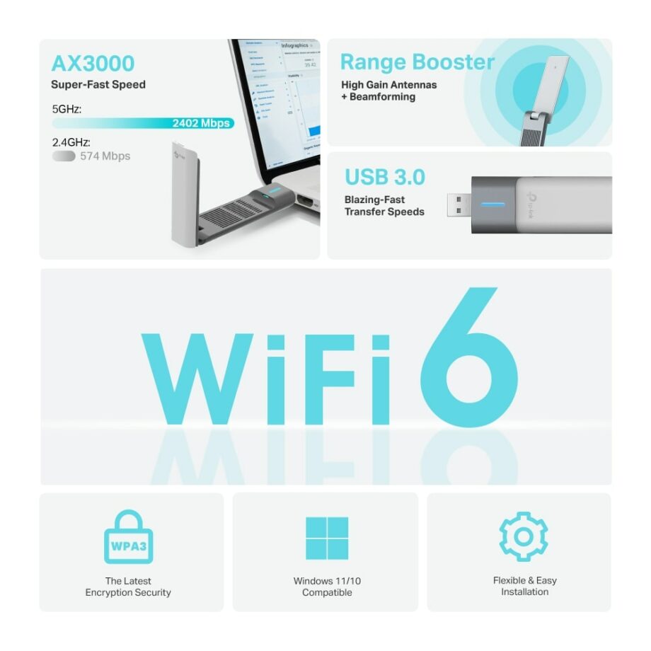 TP-Link AX3000 High Gain Wireless USB Adapter (Archer TX50UH)