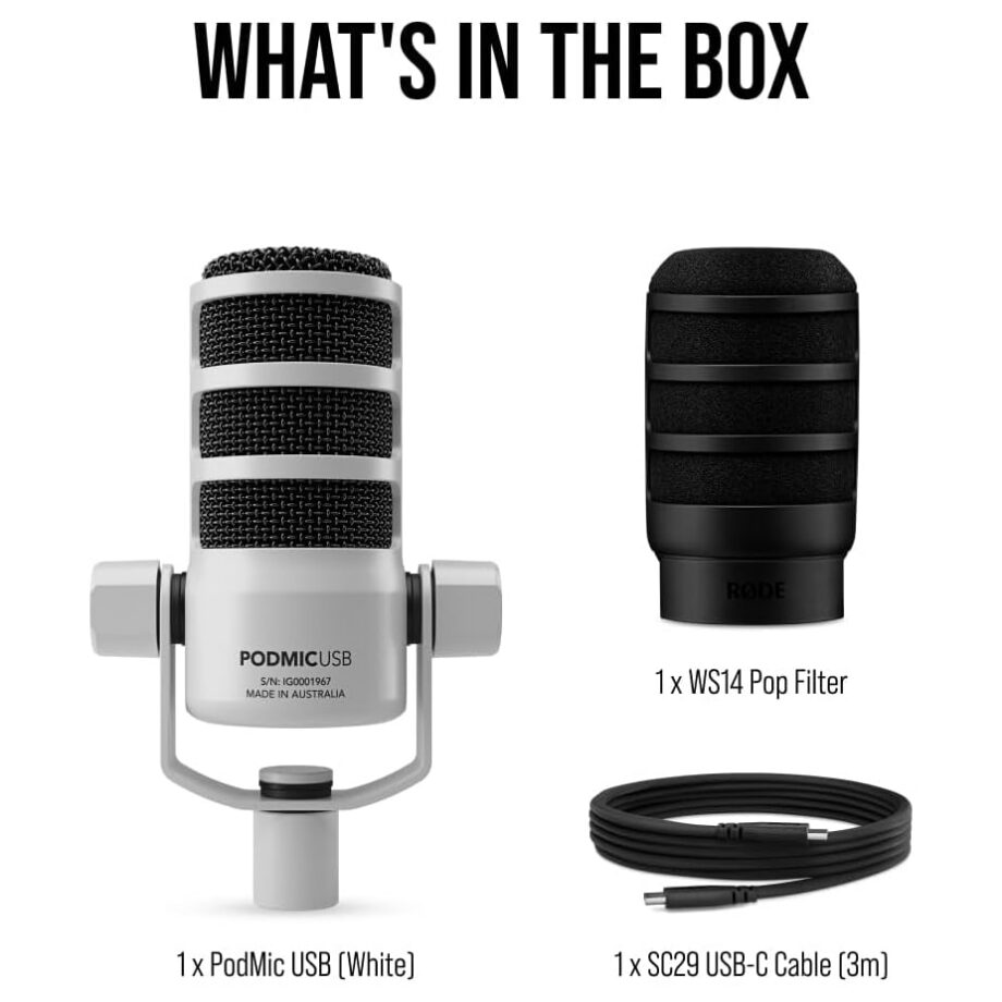 Rode PodMic USB Versatile Dynamic Broadcast Microphone With XLR and USB Connectivity - White (Pre-Order)