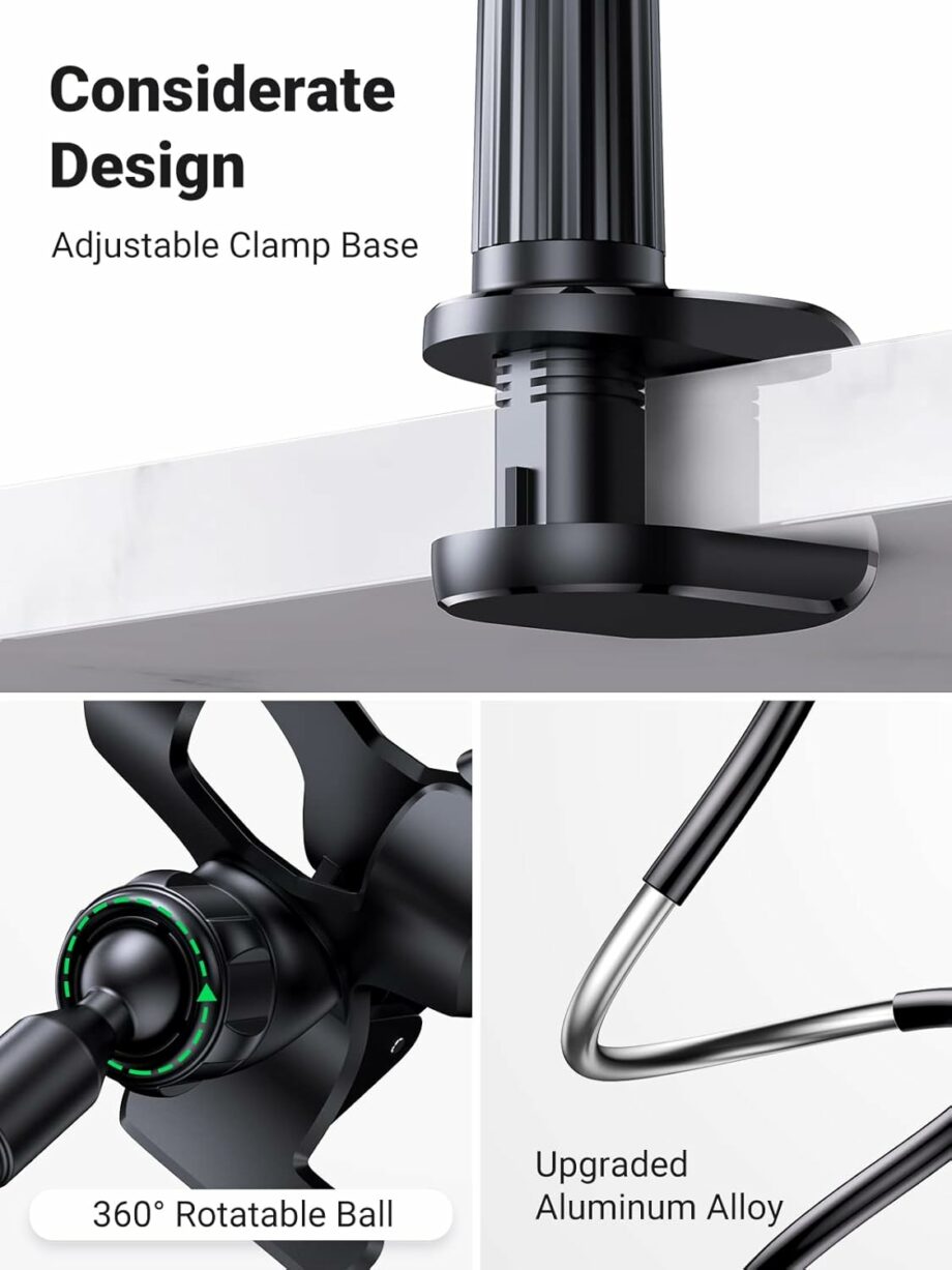 UGREEN Gooseneck Clip 90cm Flexible Lazy Long Arm Phone Holder  - Black