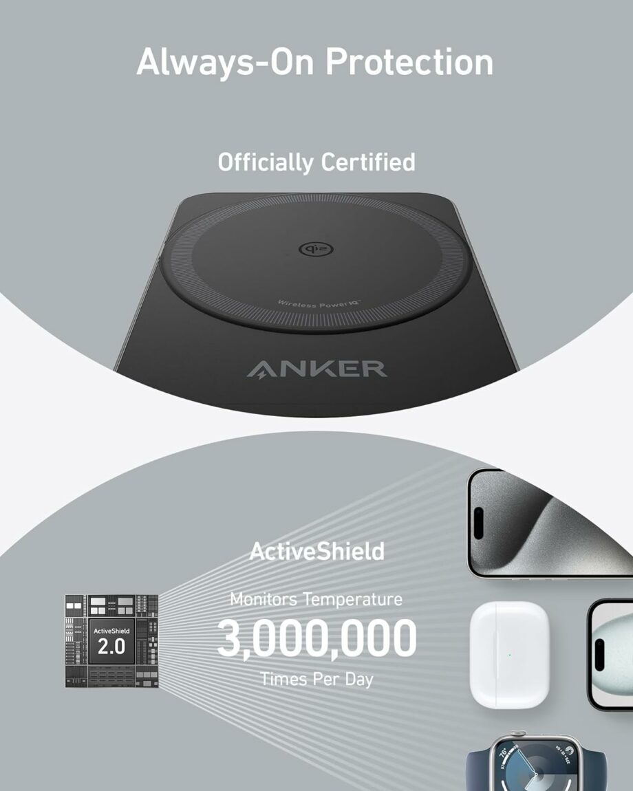 Anker MagGo 3-in-1 Qi2 Certified 15W MagSafe Charging Station with 40W USB-C Charger - Black