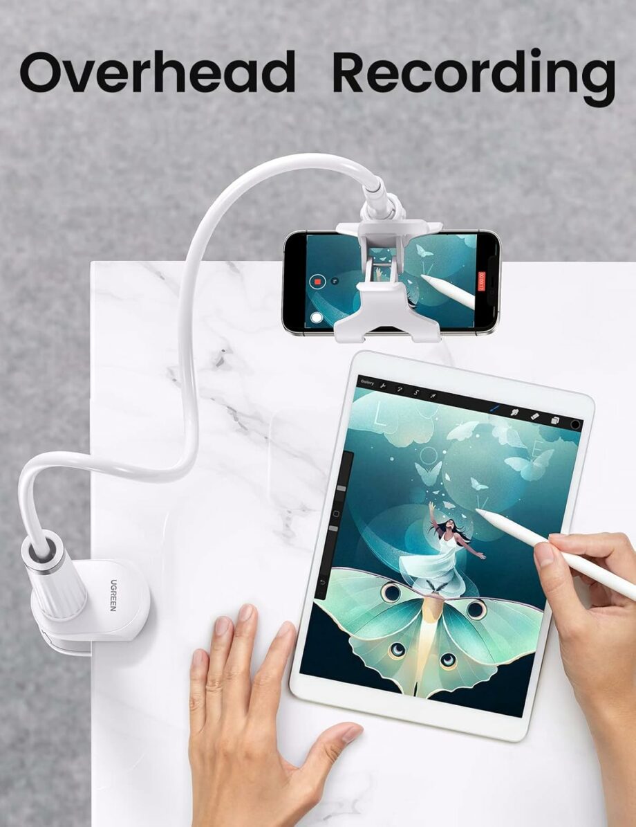 UGREEN Gooseneck Clip 90cm Flexible Lazy Long Arm Phone Holder  - White