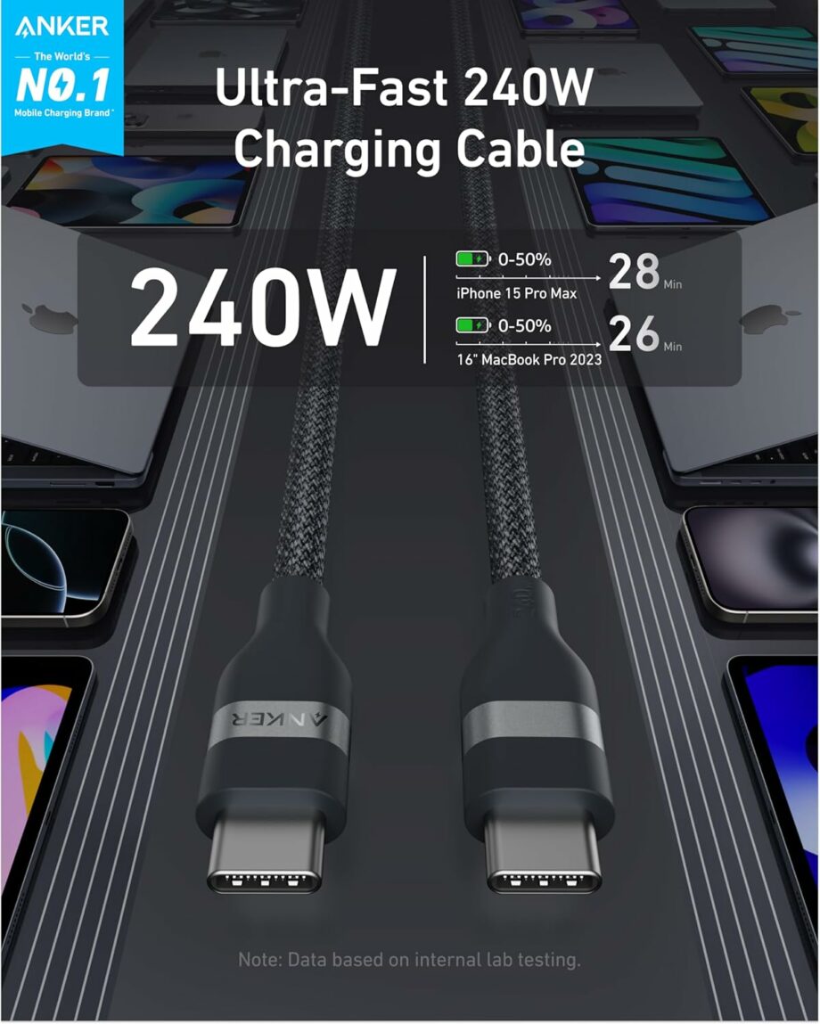 Anker Nano 240W Braided  USB C to USB C Cable 0.9M - Black