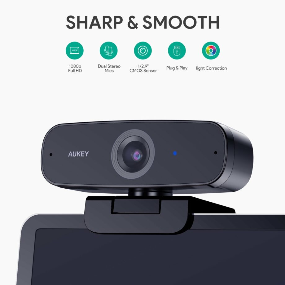 Aukey Full HD 1080p Streaming Webcam with Dual Stereo Microphones
