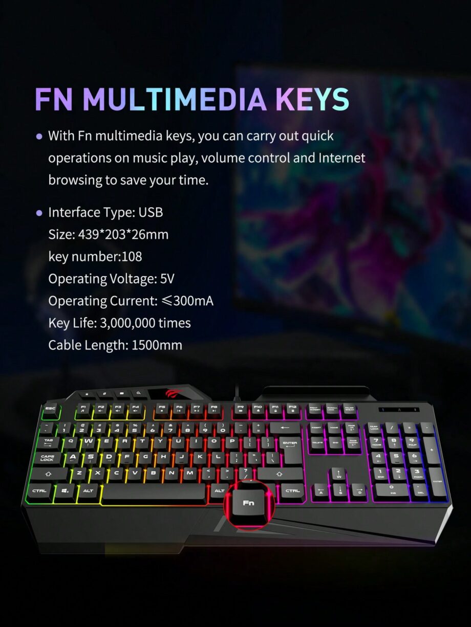 Havit KB488L Multi-Function Backlit Gaming keyboard